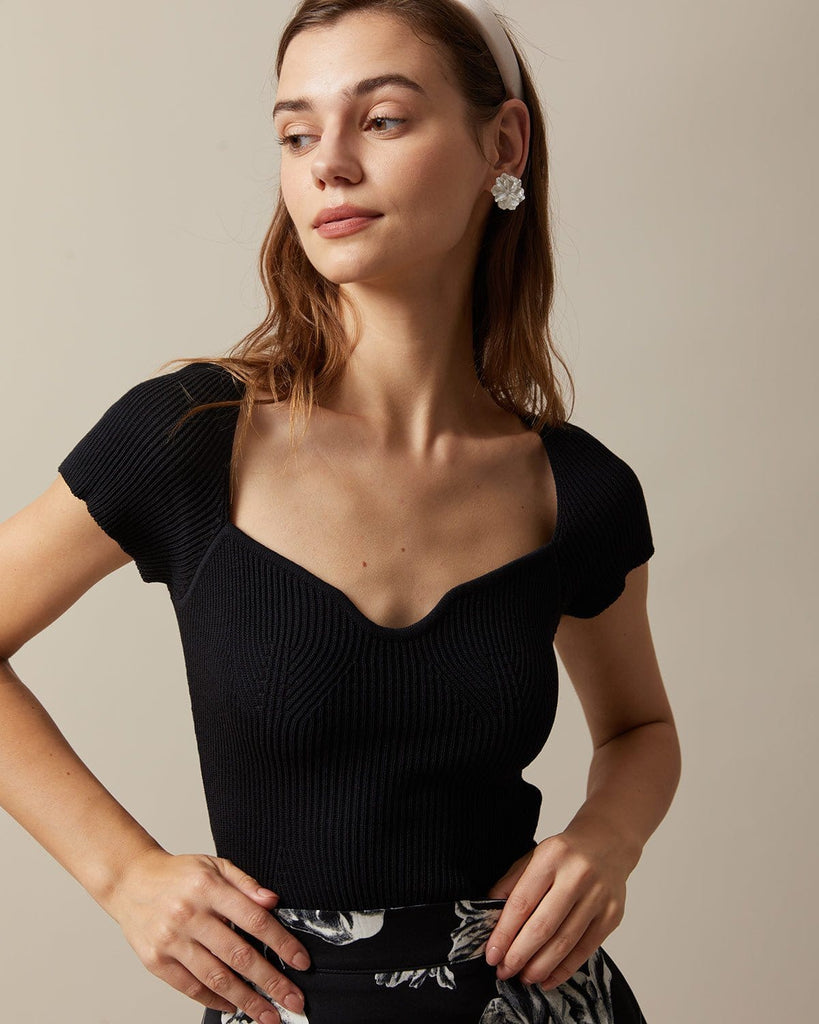 The Basic Teardrop Short Sleeves Top Black Tops - RIHOAS