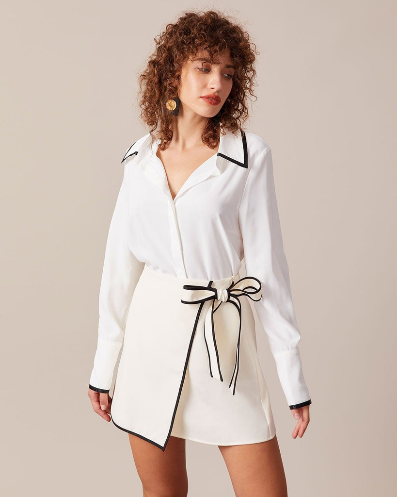 The Beige Contrasting Tie Skirt Bottoms - RIHOAS