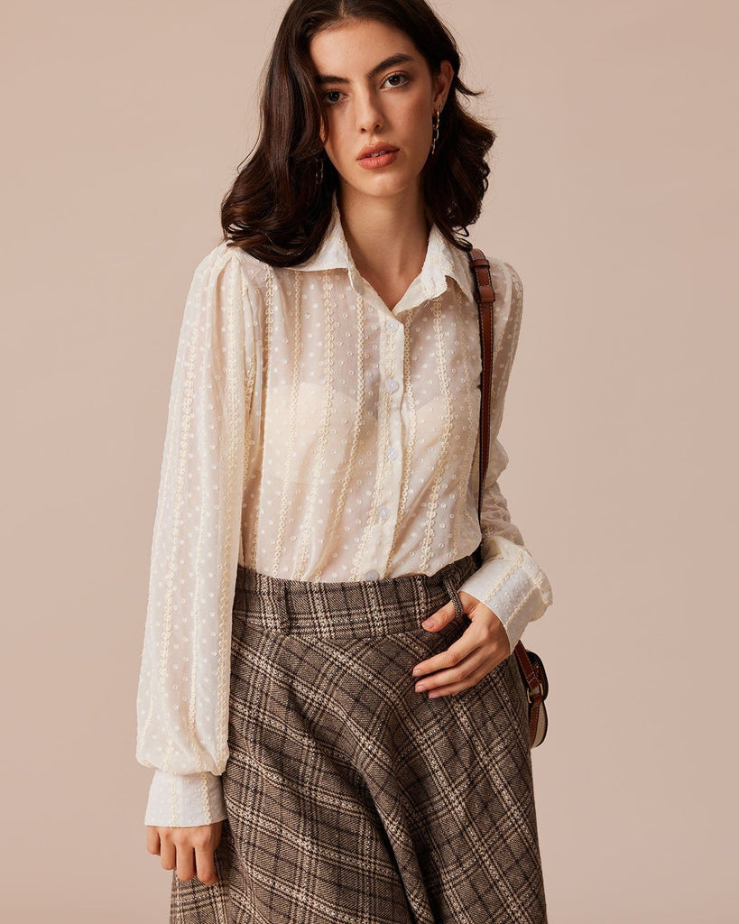 The Beige Embroidery Blouse Apricot Tops - RIHOAS