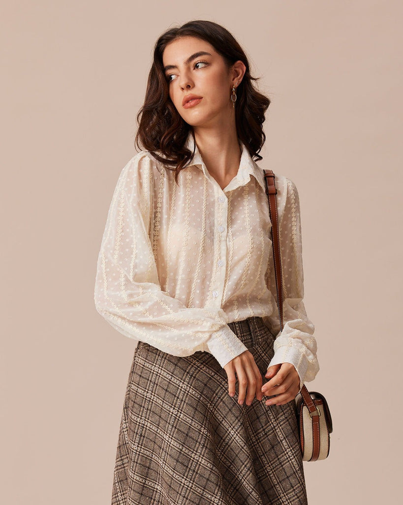 The Beige Embroidery Blouse Tops - RIHOAS