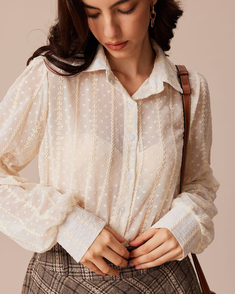 The Beige Embroidery Blouse Tops - RIHOAS