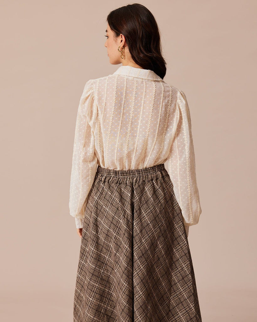 The Beige Embroidery Blouse Tops - RIHOAS
