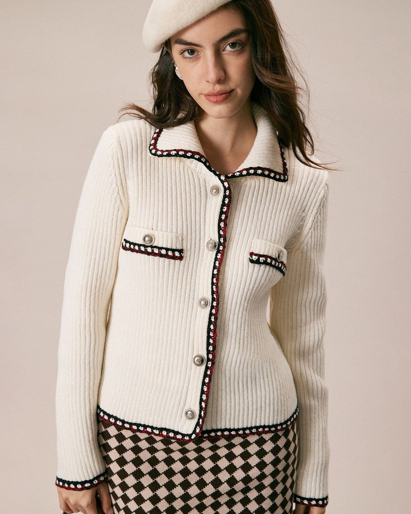 The Beige Lapel Colorblock Cardigan Beige Tops - RIHOAS