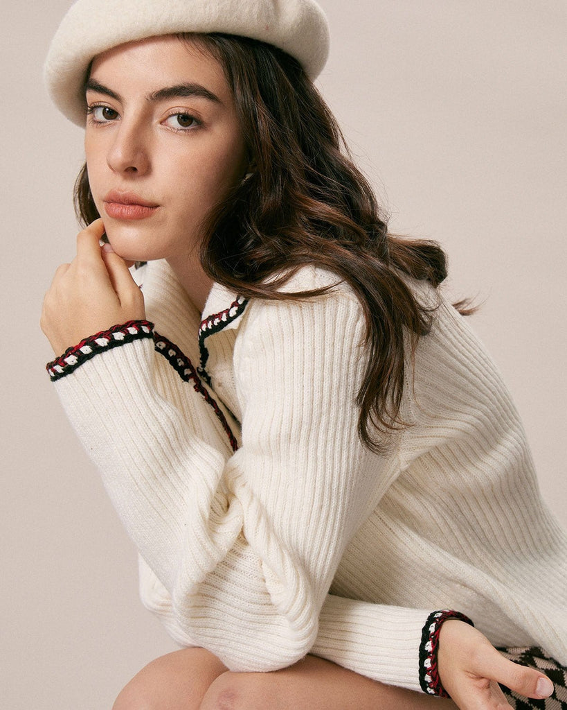The Beige Lapel Colorblock Cardigan Tops - RIHOAS