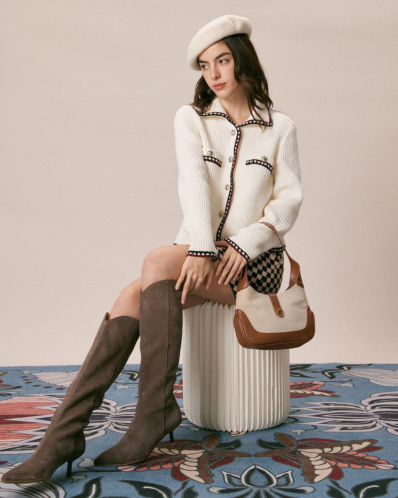 The Beige Lapel Colorblock Cardigan Tops - RIHOAS