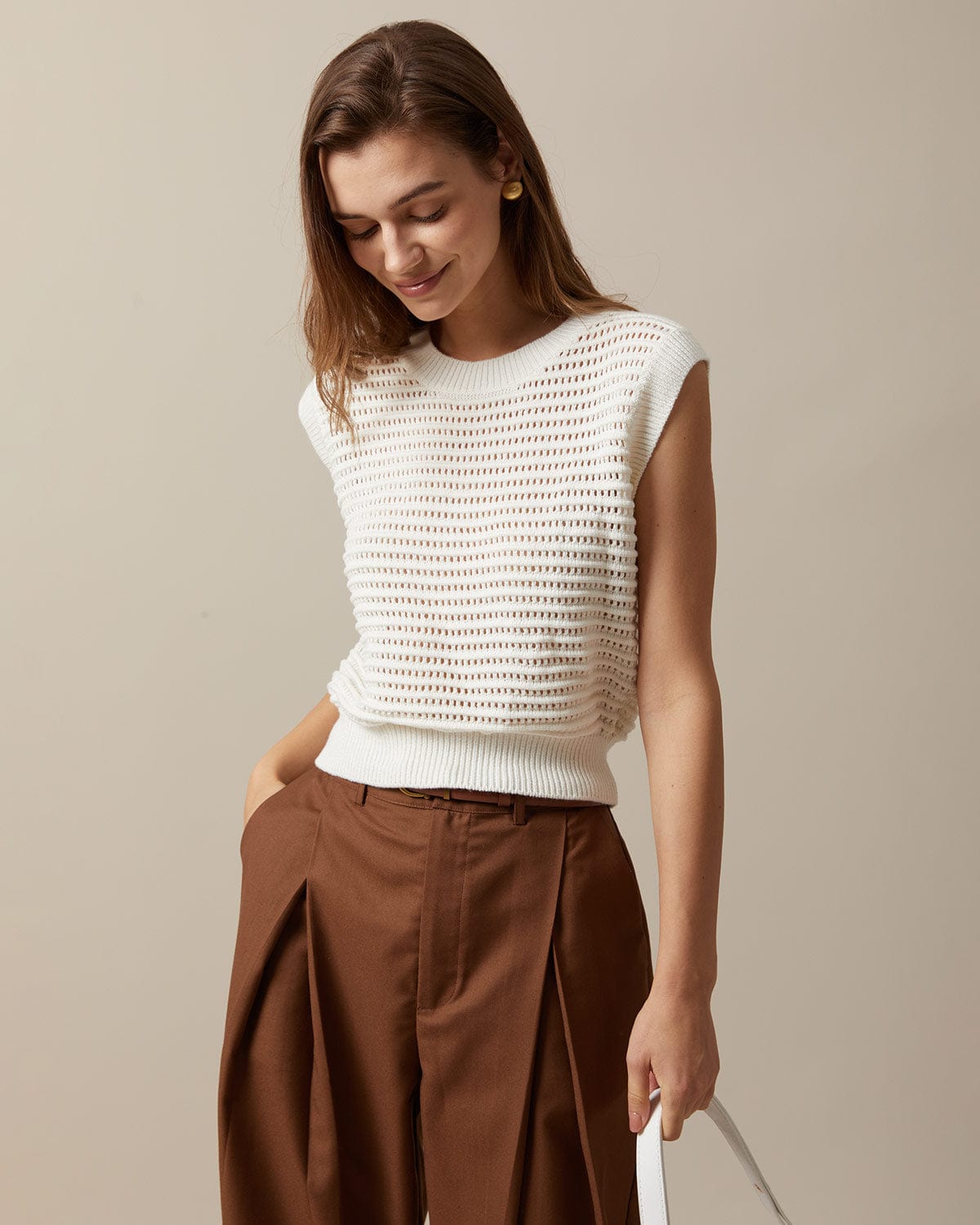 Beige knitted sales vest top