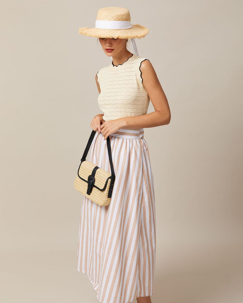 The Beige Scallop Trim Pointelle Knit Tank Top Tops - RIHOAS