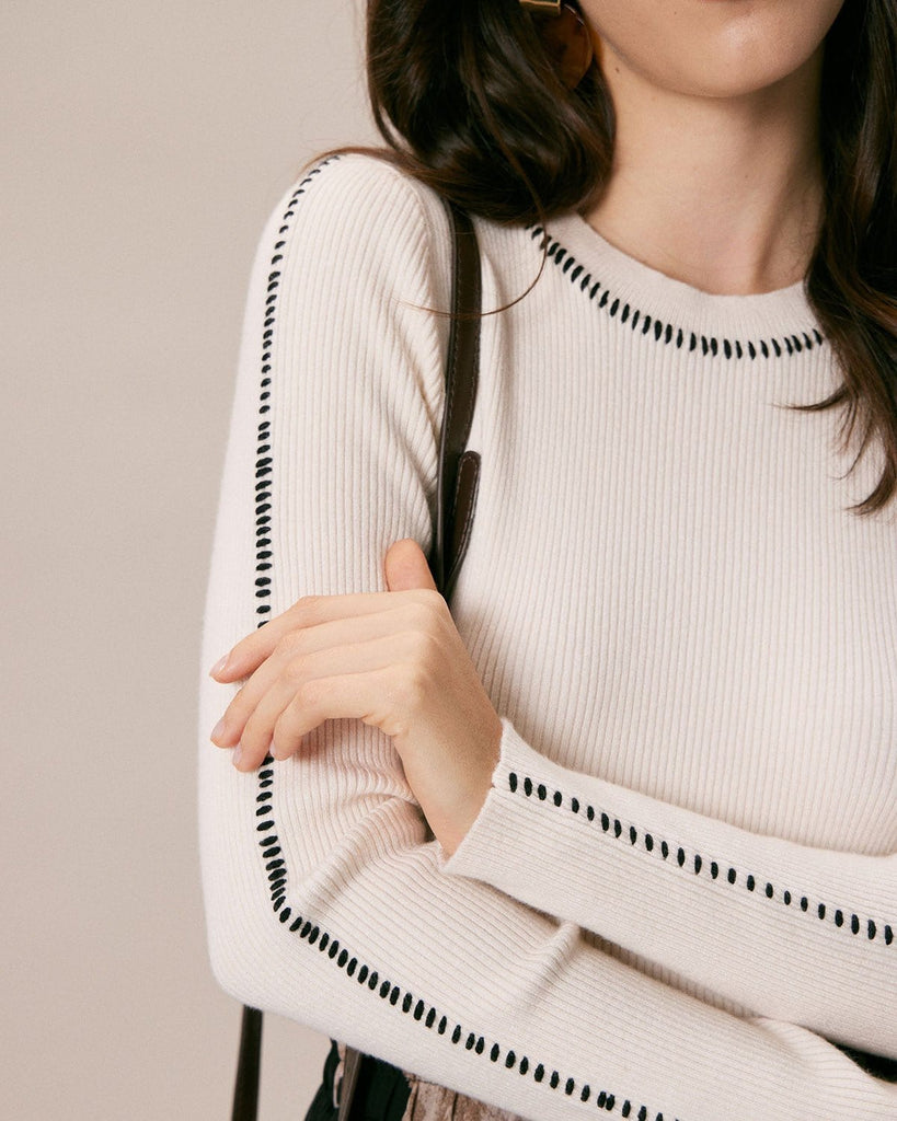 The Beige Seam Colorblock Knit Top Tops - RIHOAS