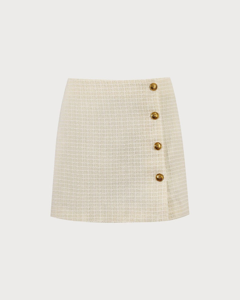 The Beige Tweed Button Mini Skirt Beige Bottoms - RIHOAS