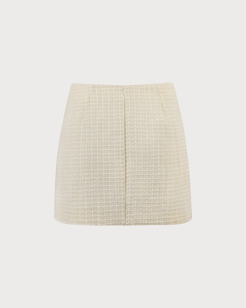 The Beige Tweed Button Mini Skirt Bottoms - RIHOAS