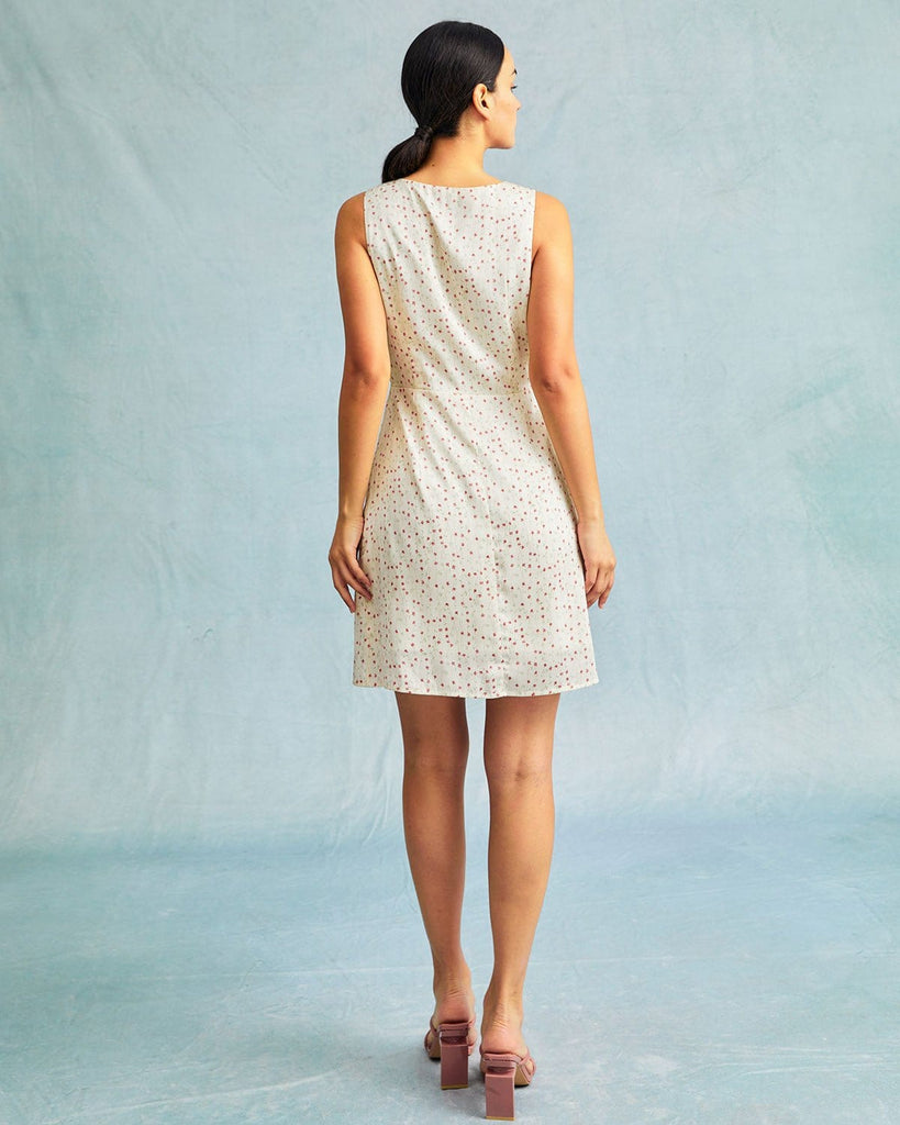The Beige V-Neck Sleeveless Floral Mini Dress Dresses - RIHOAS