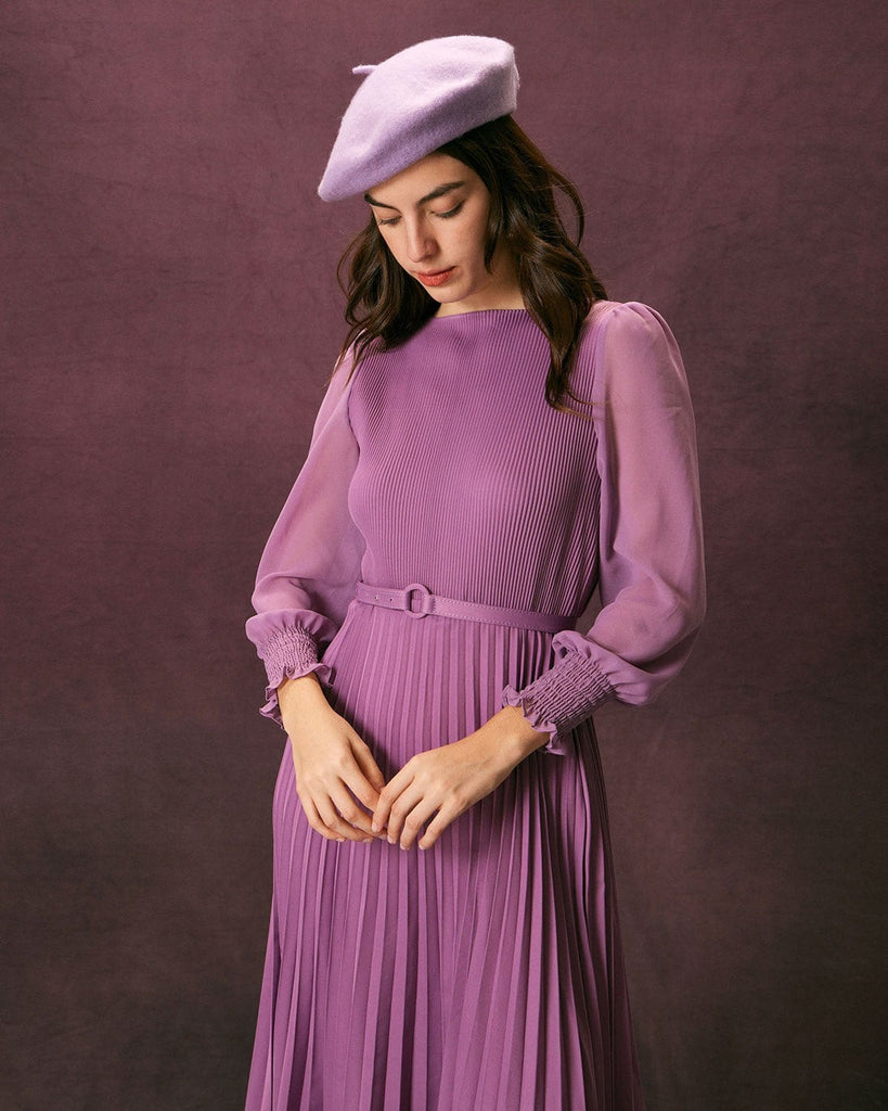 The Belt Round Neck Pleated Dress Dresses - RIHOAS