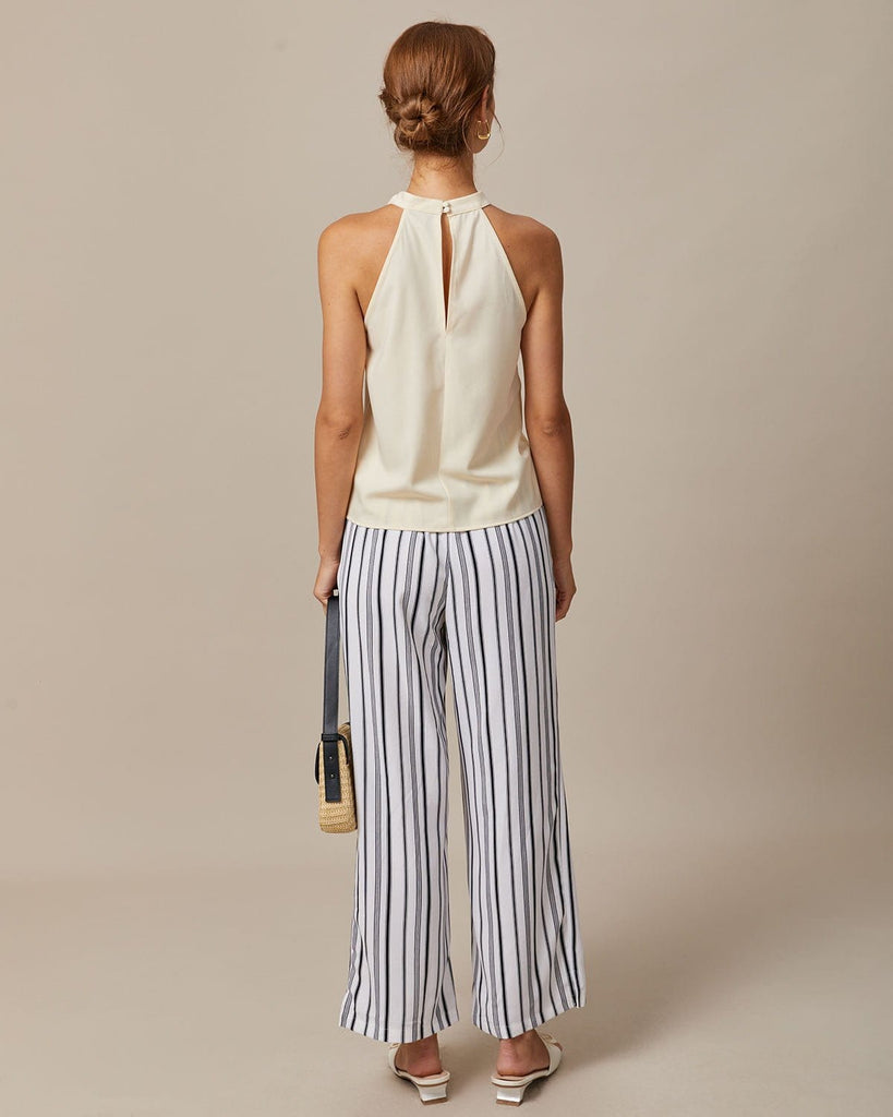 The Black Elastic Waist Striped Pants Bottoms - RIHOAS