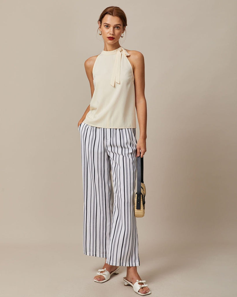 The Black Elastic Waist Striped Pants Bottoms - RIHOAS