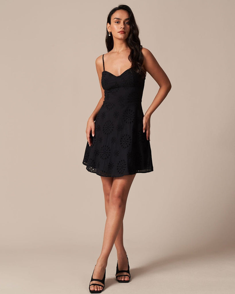 The Black Eyelet Embroidery Mini Dress Dresses - RIHOAS