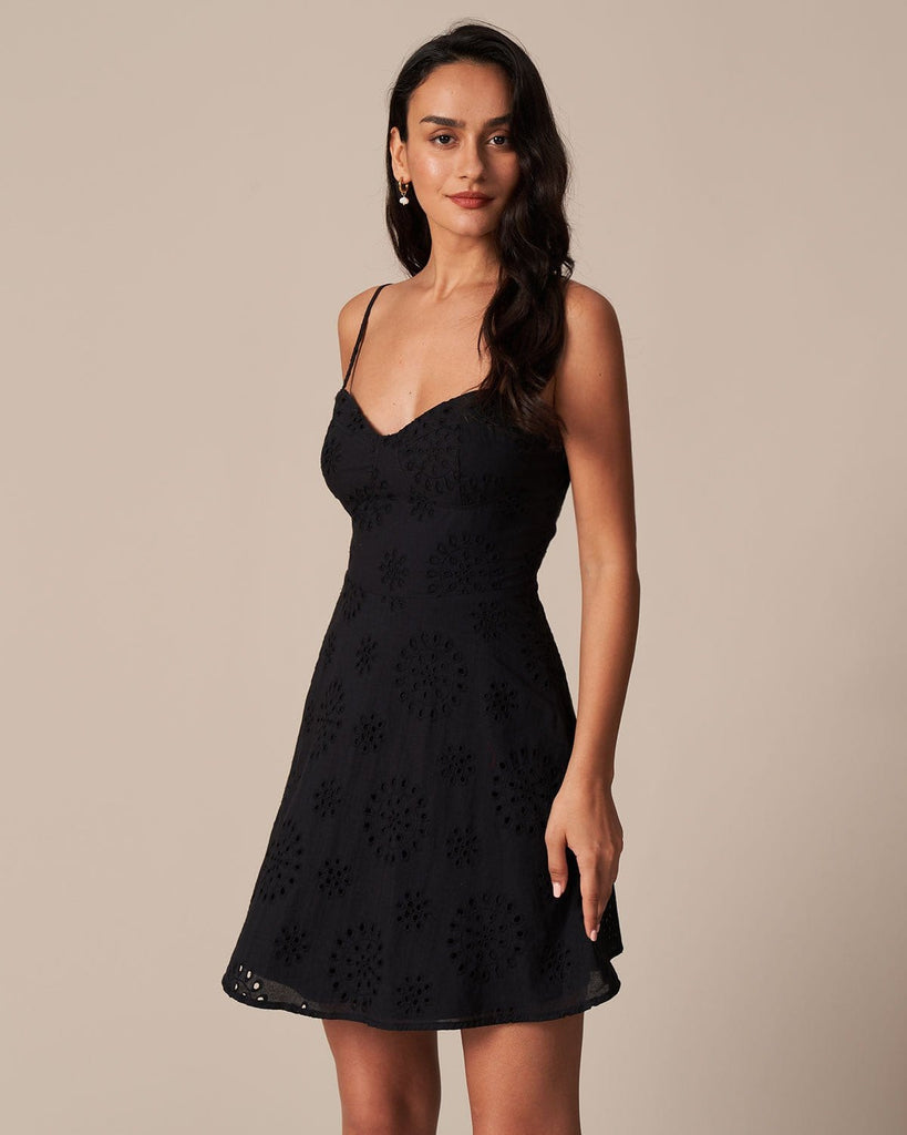 The Black Eyelet Embroidery Mini Dress Dresses - RIHOAS