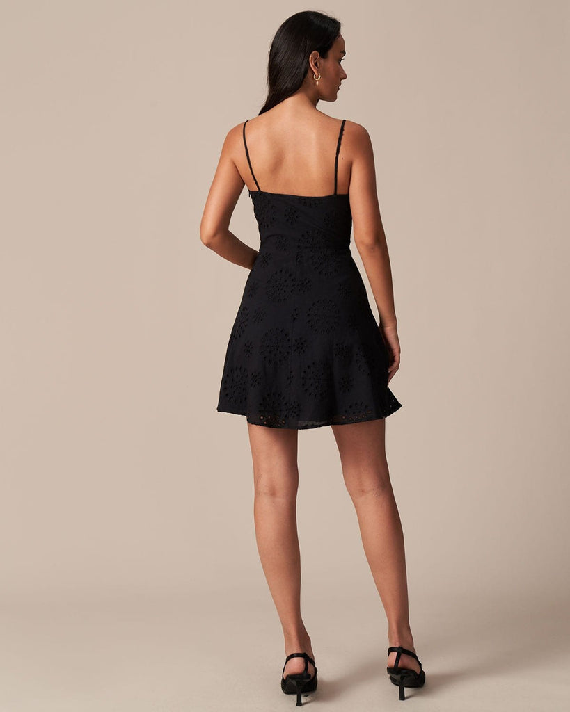 The Black Eyelet Embroidery Mini Dress Dresses - RIHOAS