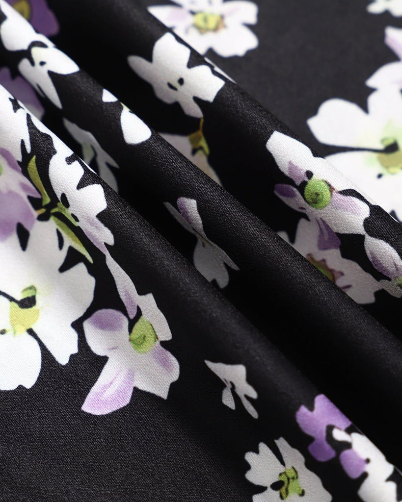 The Black Floral Split Hem Midi Skirt Bottoms - RIHOAS