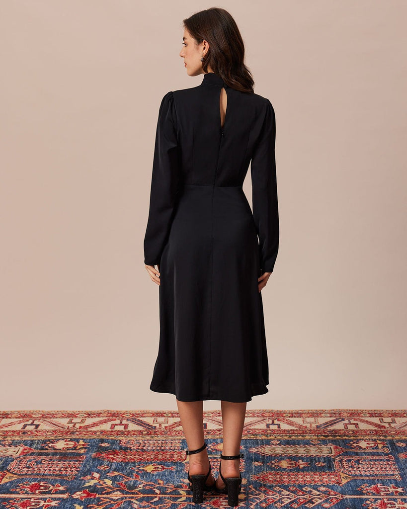 The Black Halter Solid Midi Dress Dresses - RIHOAS