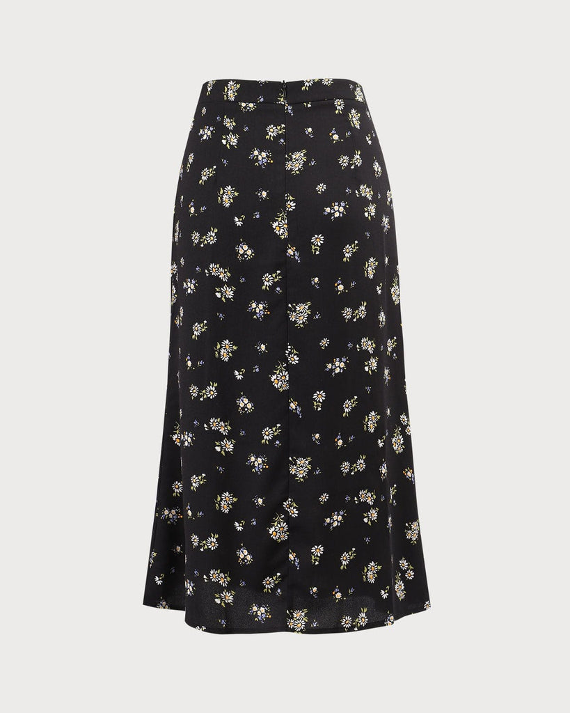 The Black High Waisted Daisy Midi Skirt Bottoms - RIHOAS