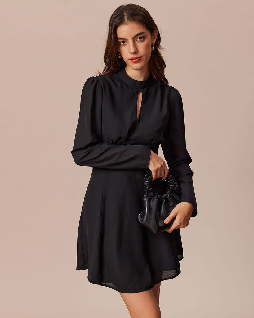 The Black Mock Neck Cut Out Mini Dress Dresses - RIHOAS