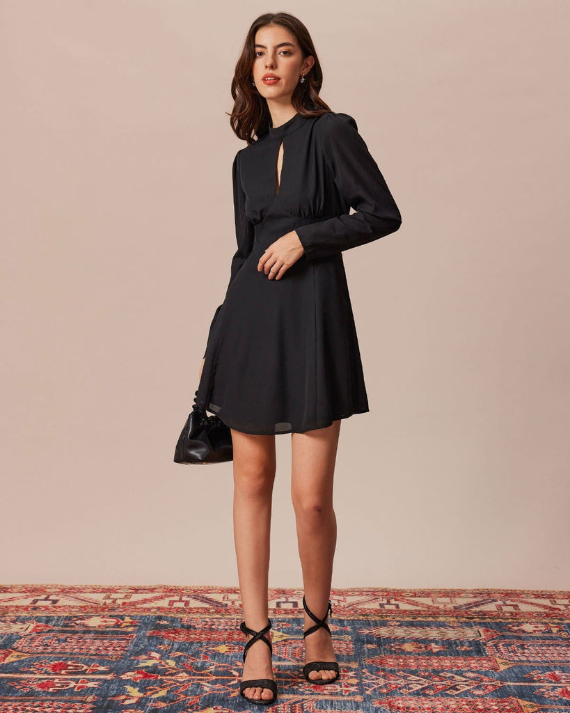 The Black Mock Neck Cut Out Mini Dress Dresses - RIHOAS