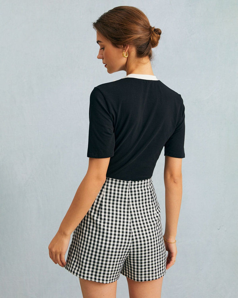 The Black Plaid Button Detail Skort Bottoms - RIHOAS