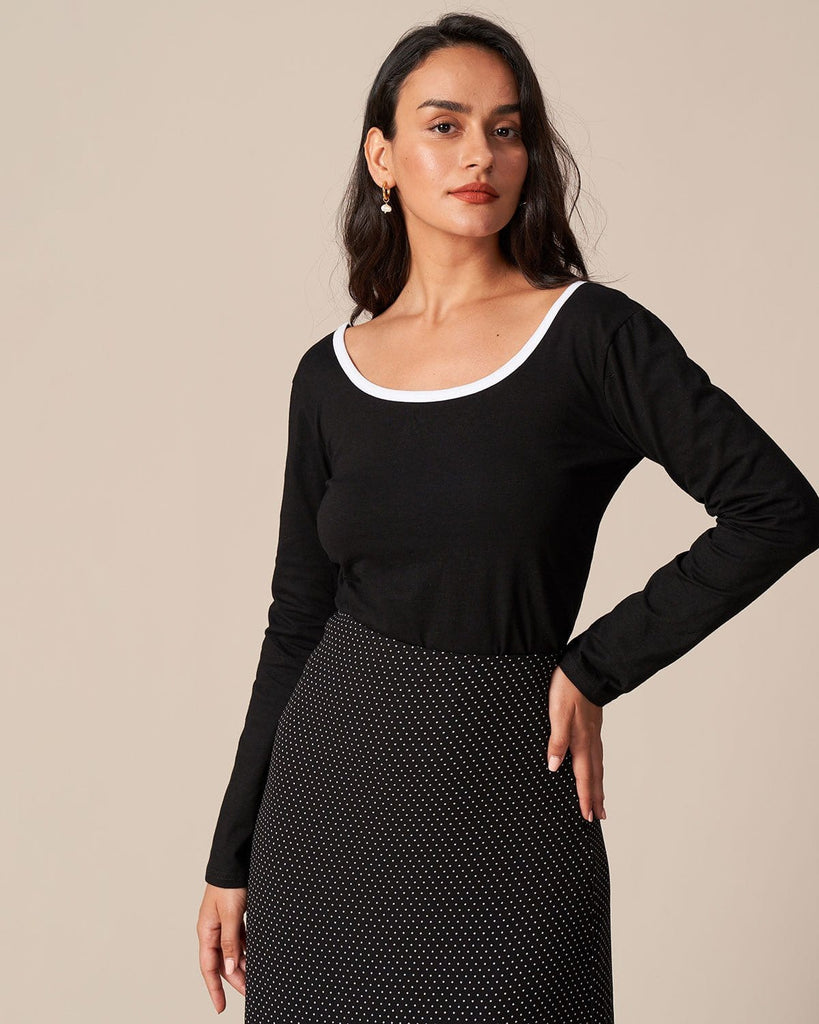 The Black Round Neck Backless Tee Tops - RIHOAS
