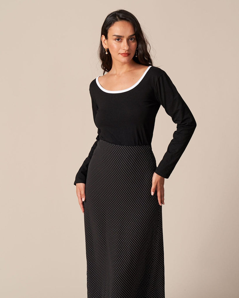 The Black Round Neck Backless Tee Tops - RIHOAS