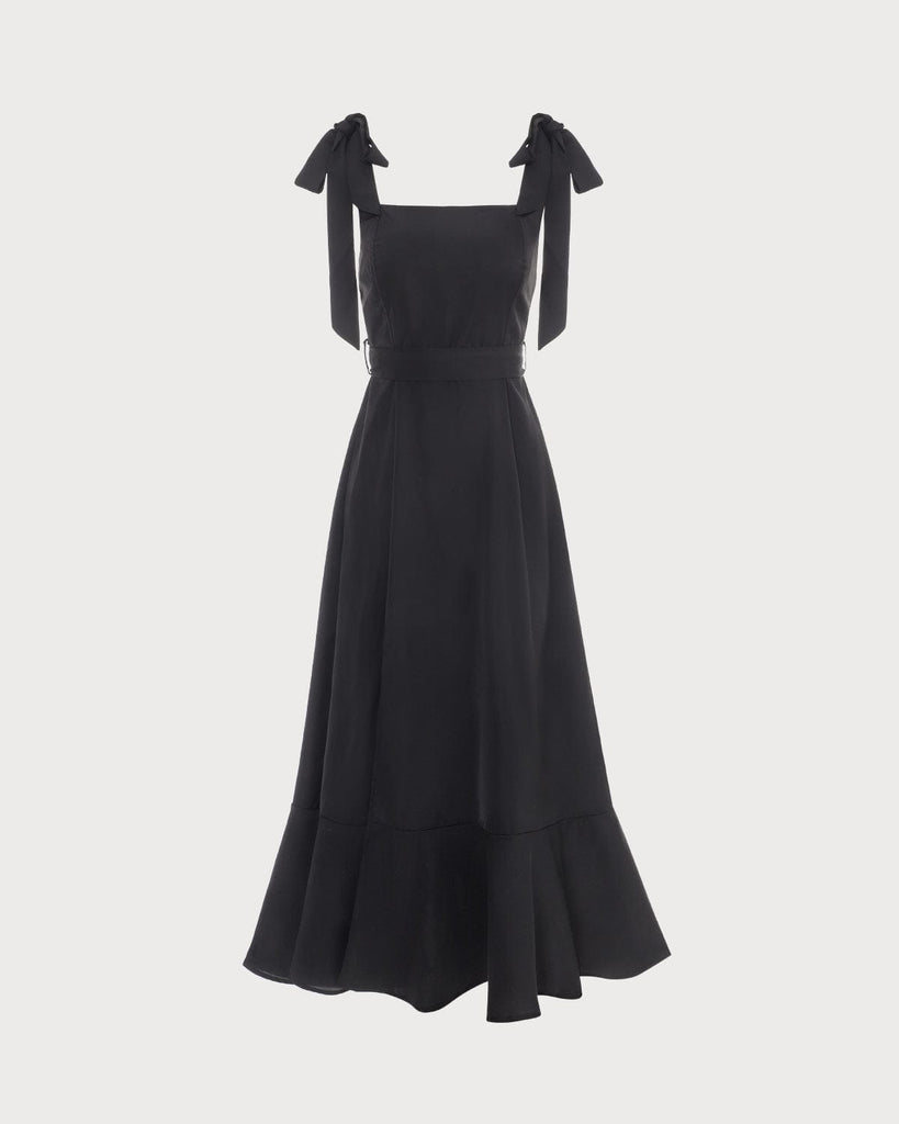 The Black Ruffle Hem Slit Dress Black Dresses - RIHOAS