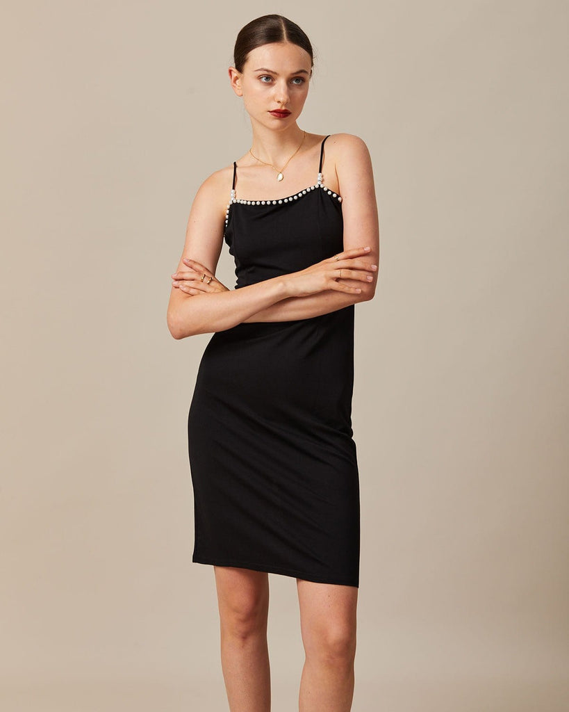 The Black Solid Pearl Midi Dress Dresses - RIHOAS