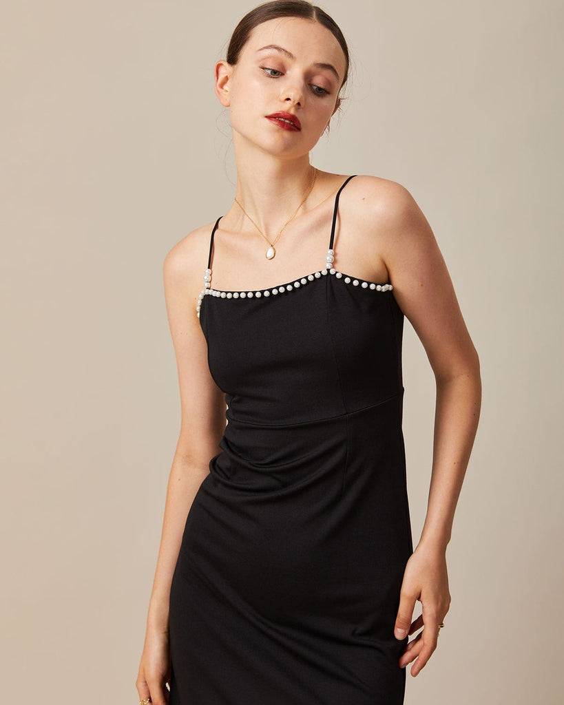 The Black Solid Pearl Midi Dress Dresses - RIHOAS