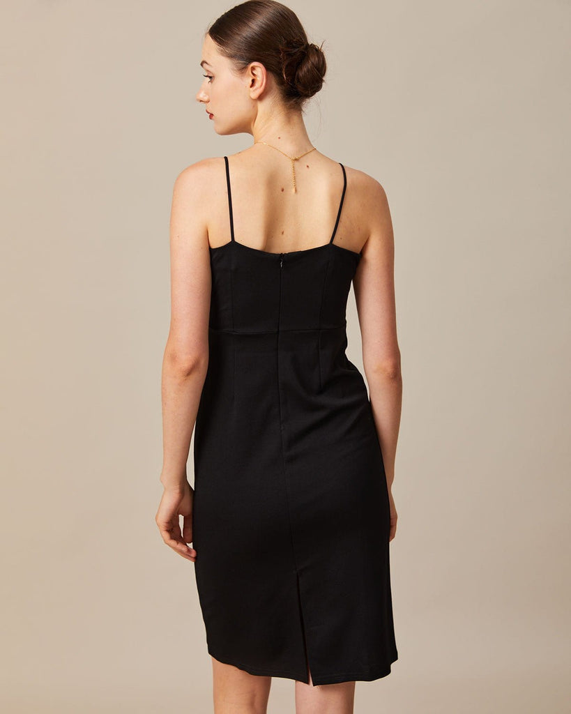 The Black Solid Pearl Midi Dress Dresses - RIHOAS