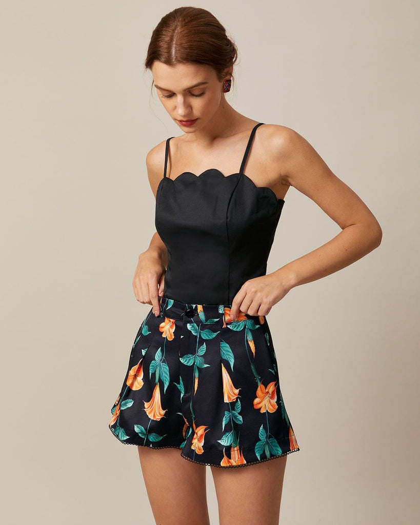 The Black Solid Scalloped Cami Top Tops - RIHOAS