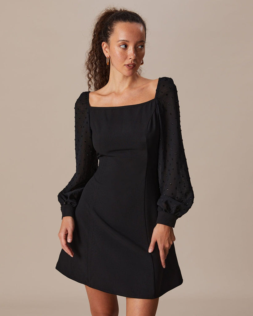 The Black Spliced A-line Mini Dress Black Dresses - RIHOAS