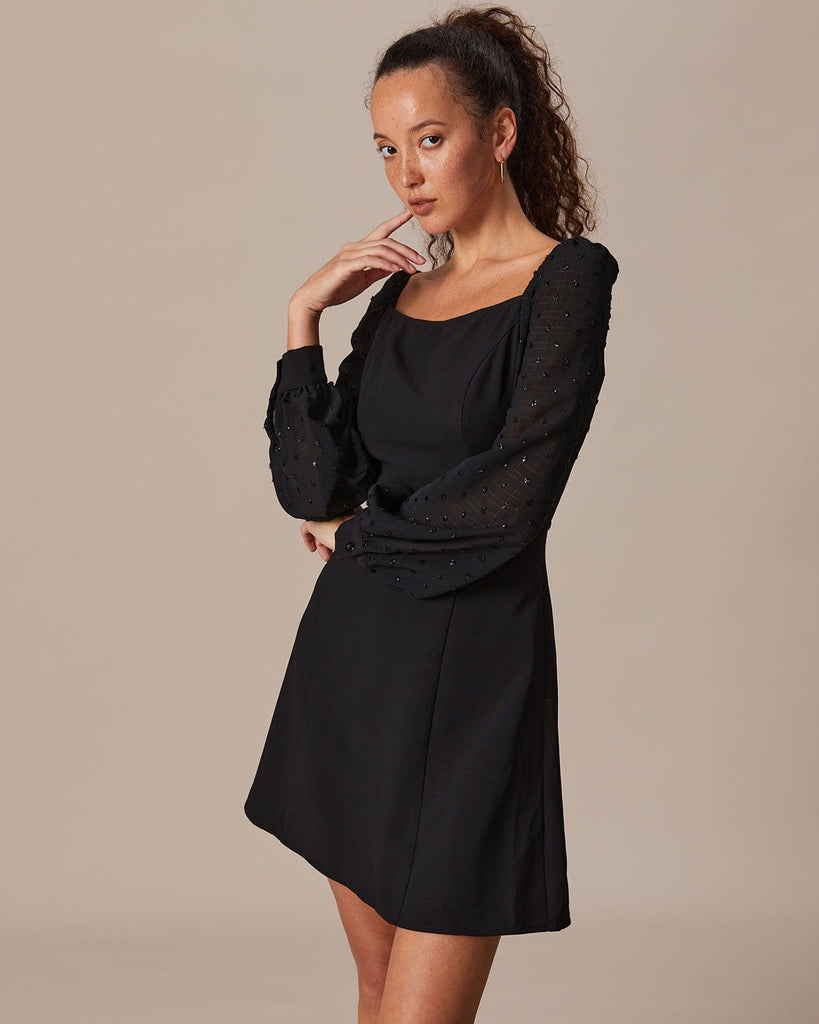 The Black Spliced A-line Mini Dress Dresses - RIHOAS