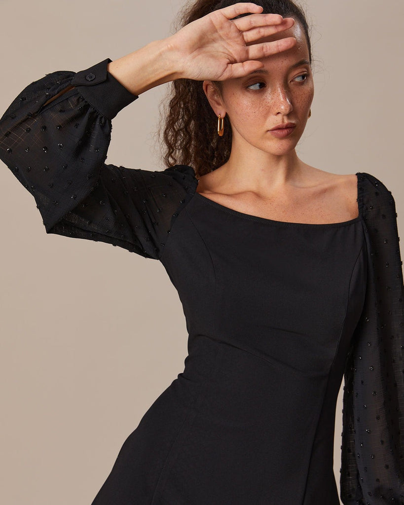 The Black Spliced A-line Mini Dress Dresses - RIHOAS