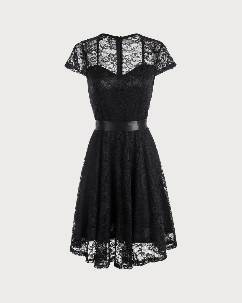 The Black Sweetheart Neck Lace Midi Dress Black Dresses - RIHOAS
