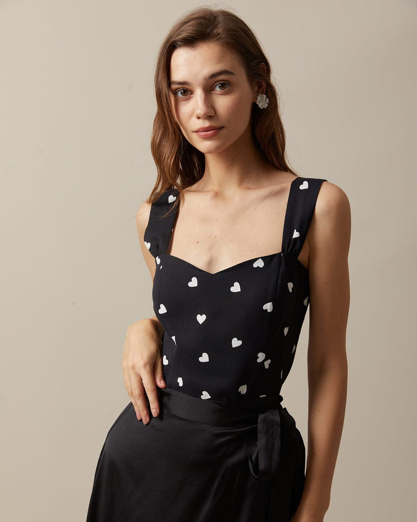 The Black Sweetheart Neck Tank Top Black Tops - RIHOAS