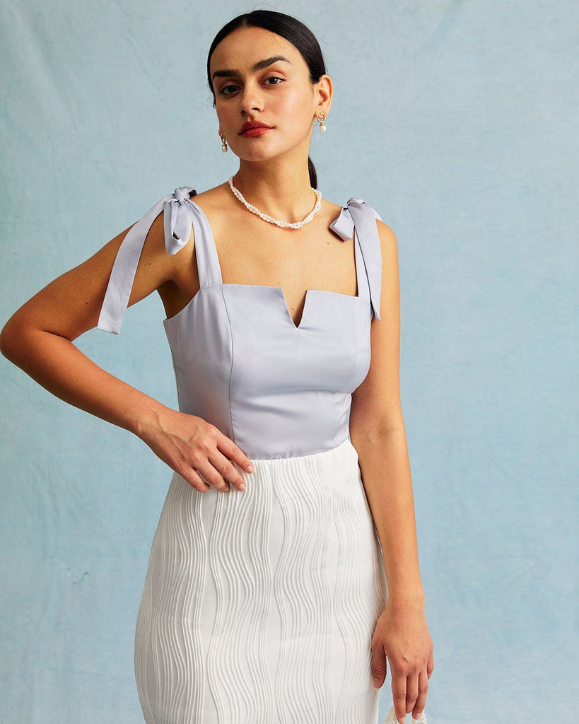 The Black Tie Shoulder Cami Top Light Blue Tops - RIHOAS
