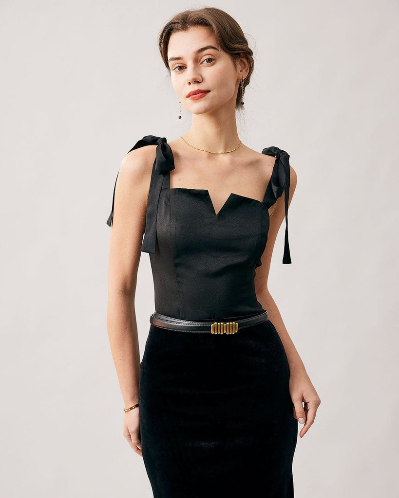 The Black Tie Shoulder Cami Top Tops - RIHOAS
