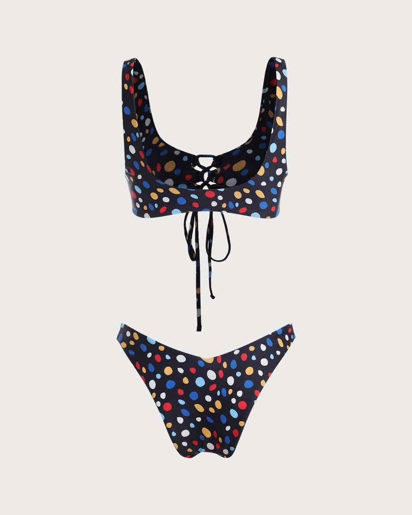 The Black U Neck Colorful Dot Bikini Set Bikinis - RIHOAS