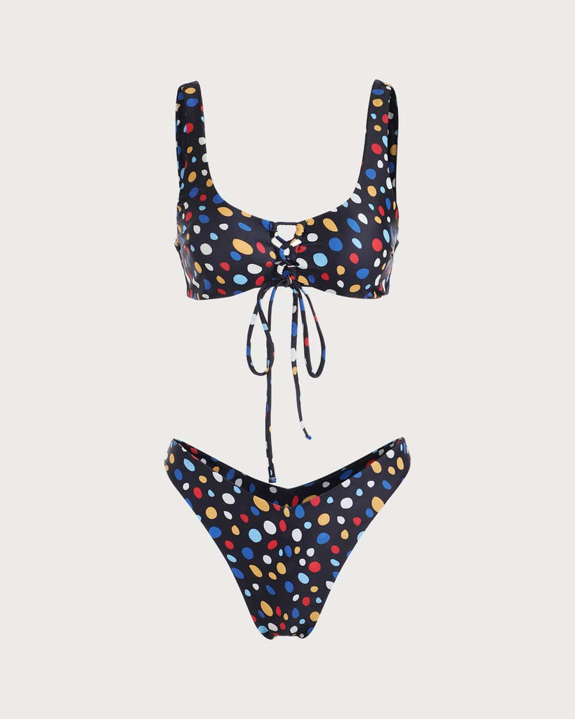 The Black U Neck Colorful Dot Bikini Set Black Bikinis - RIHOAS