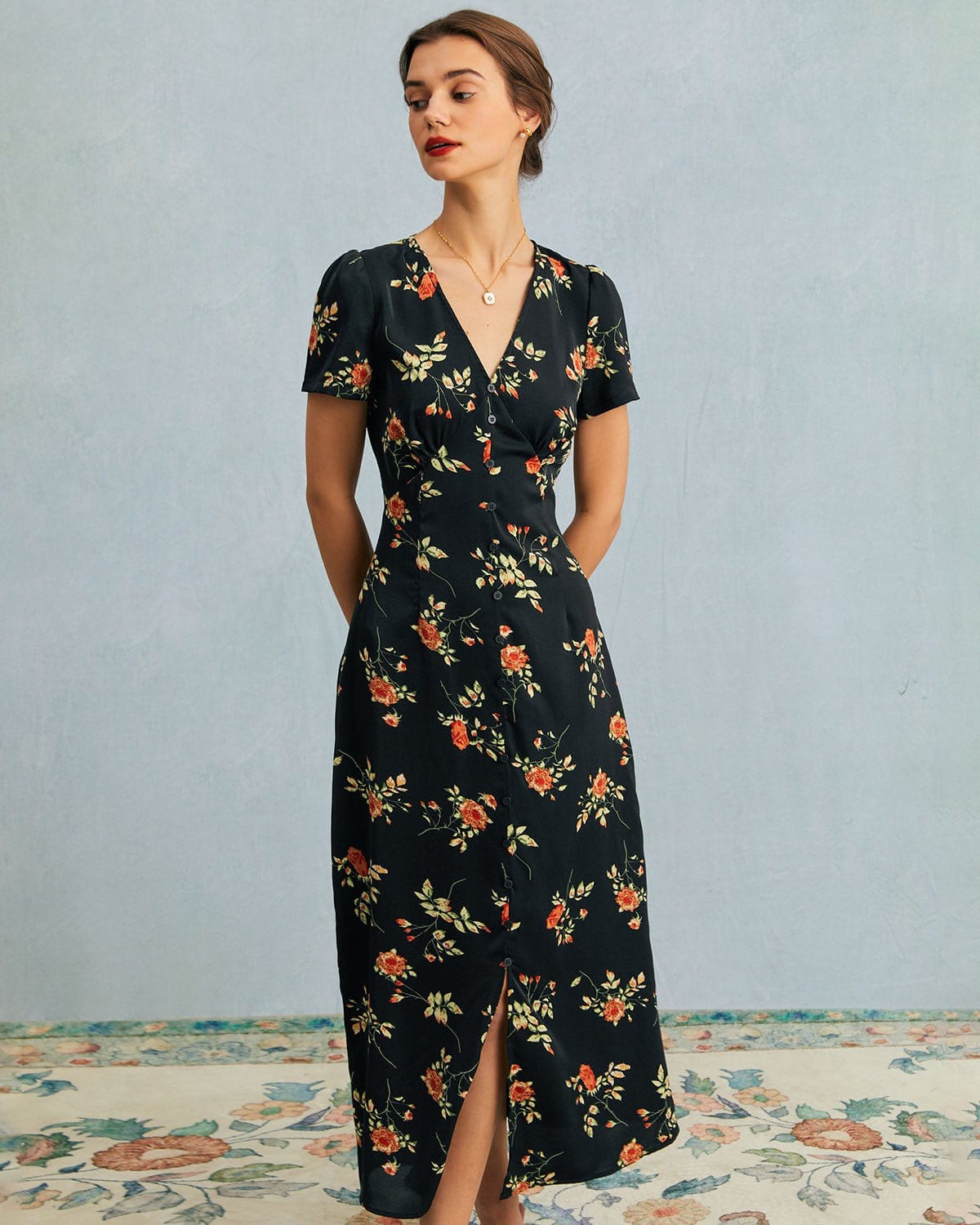 V neck floral maxi dress Clearance