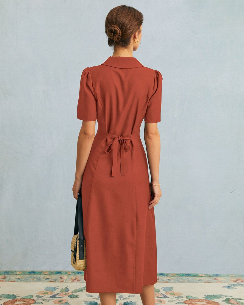The Black V-Neck Button Up Midi Dress Dresses - RIHOAS