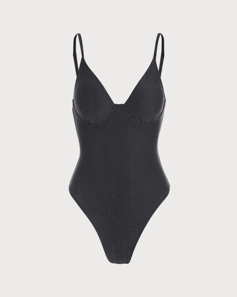 The Black V Neck Criss-Cross One-Piece Swimsuit Black One-Pieces - RIHOAS