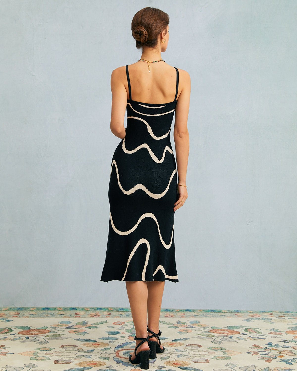 The Black Wave Mermaid Hem Kint Midi Dress Dresses - RIHOAS