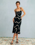 The Black Wave Mermaid Hem Kint Midi Dress Dresses - RIHOAS