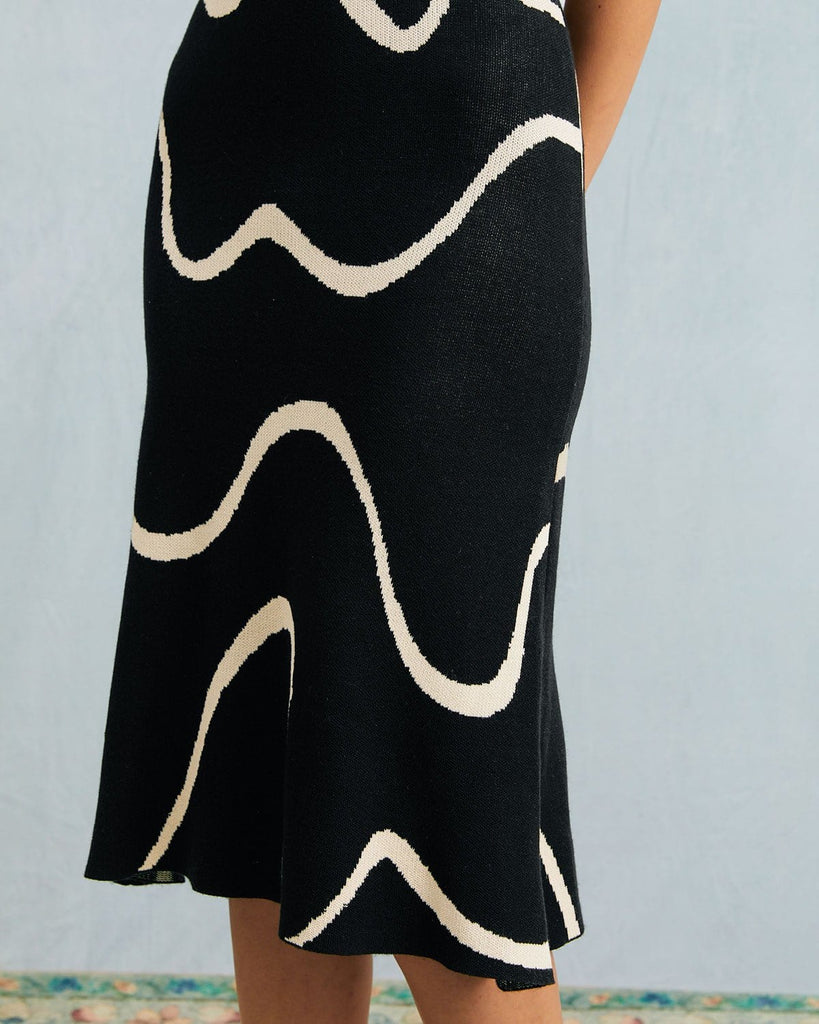 The Black Wave Mermaid Hem Kint Midi Dress Dresses - RIHOAS