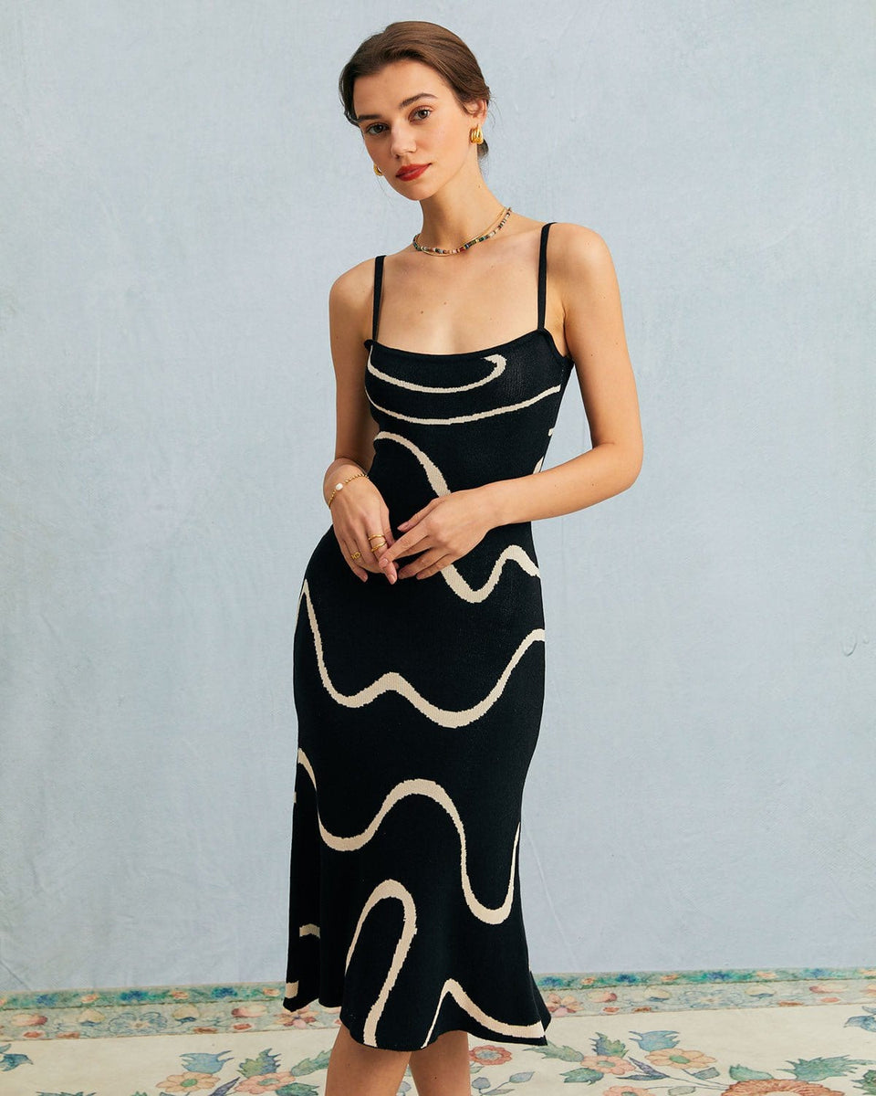 Black knit mermaid hem midi dress for dressier fall and winter looks